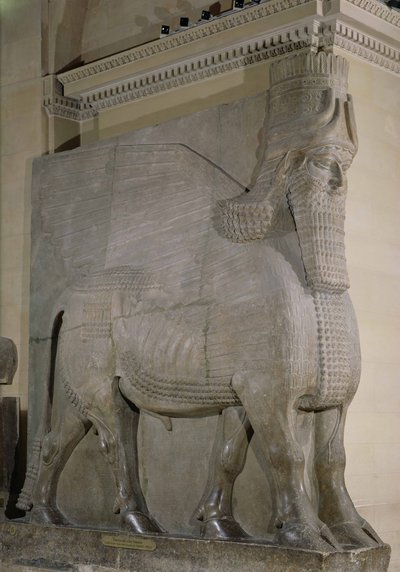 Winged Bull from the Facade of the Palace of King Sargon II at Khorsabad, Iraq by Assyrian